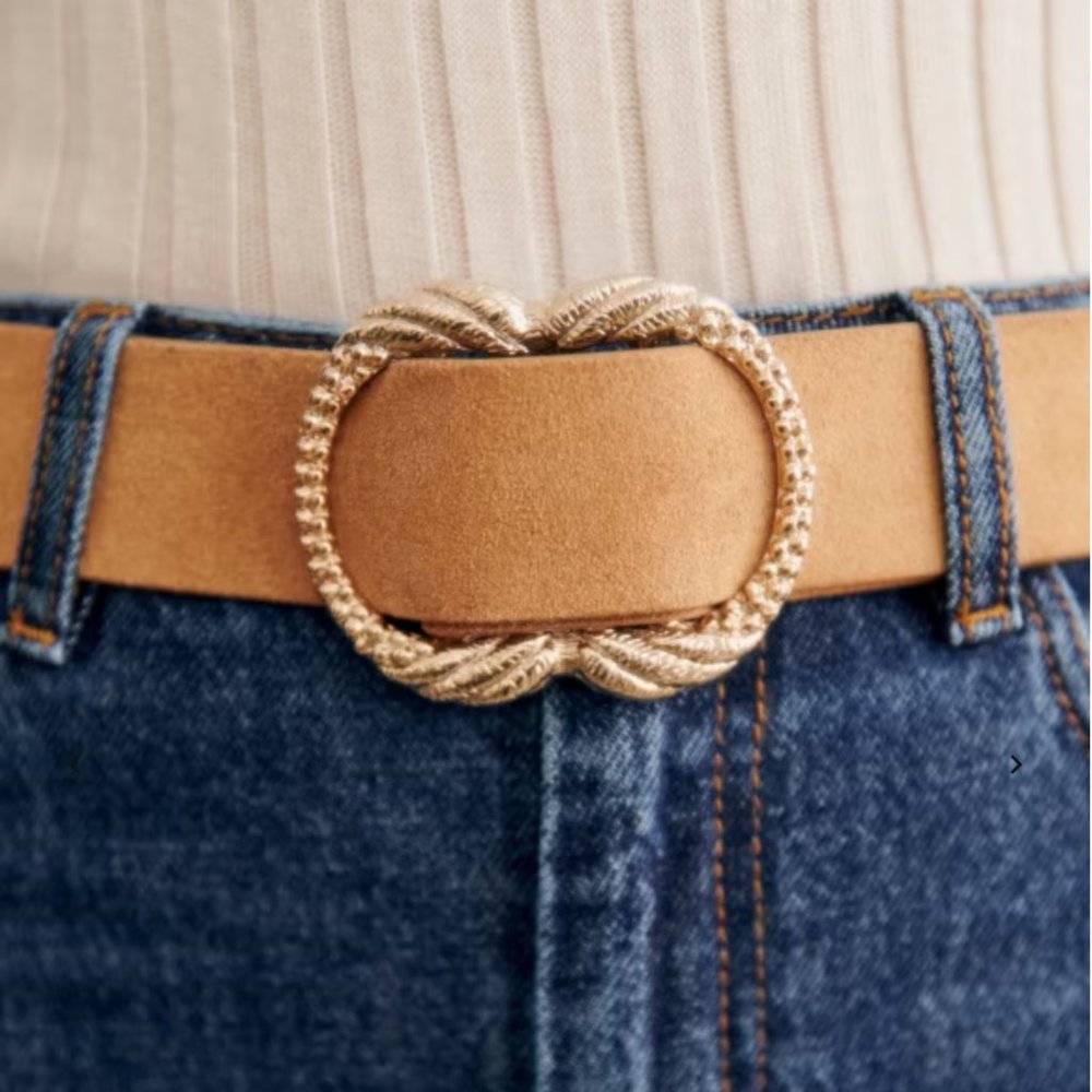 Sezane Artemis Belt Beige Suede with Gold Buckle size 100
